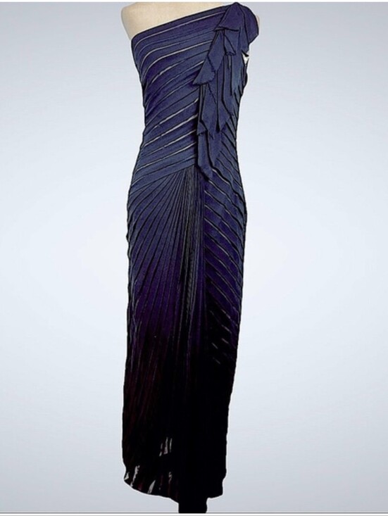Tadashi Shoji Dresses & Skirts - Tadashi Shoji Asymmetric Maxi Dress 8 Pleated One Shoulder Silk Chiffon Gown M